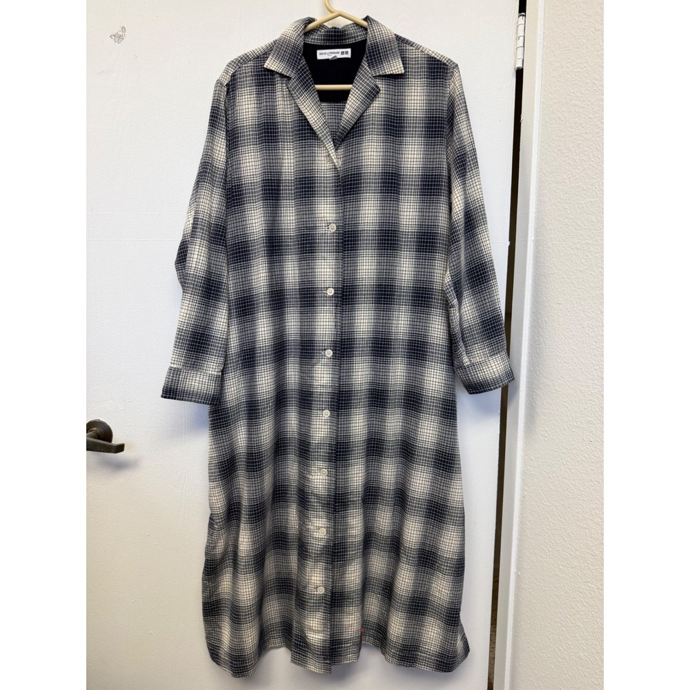 Uniqlo Ines De La Fressange Plaid Shirt Dress Navy White Cotton L 452103